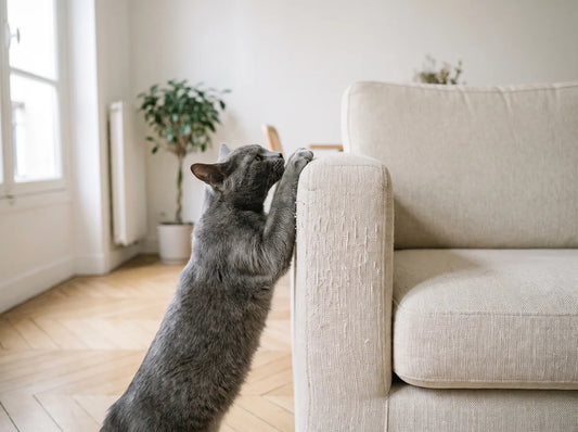 Chat en train de griffer l'accoudoir d'un canapé