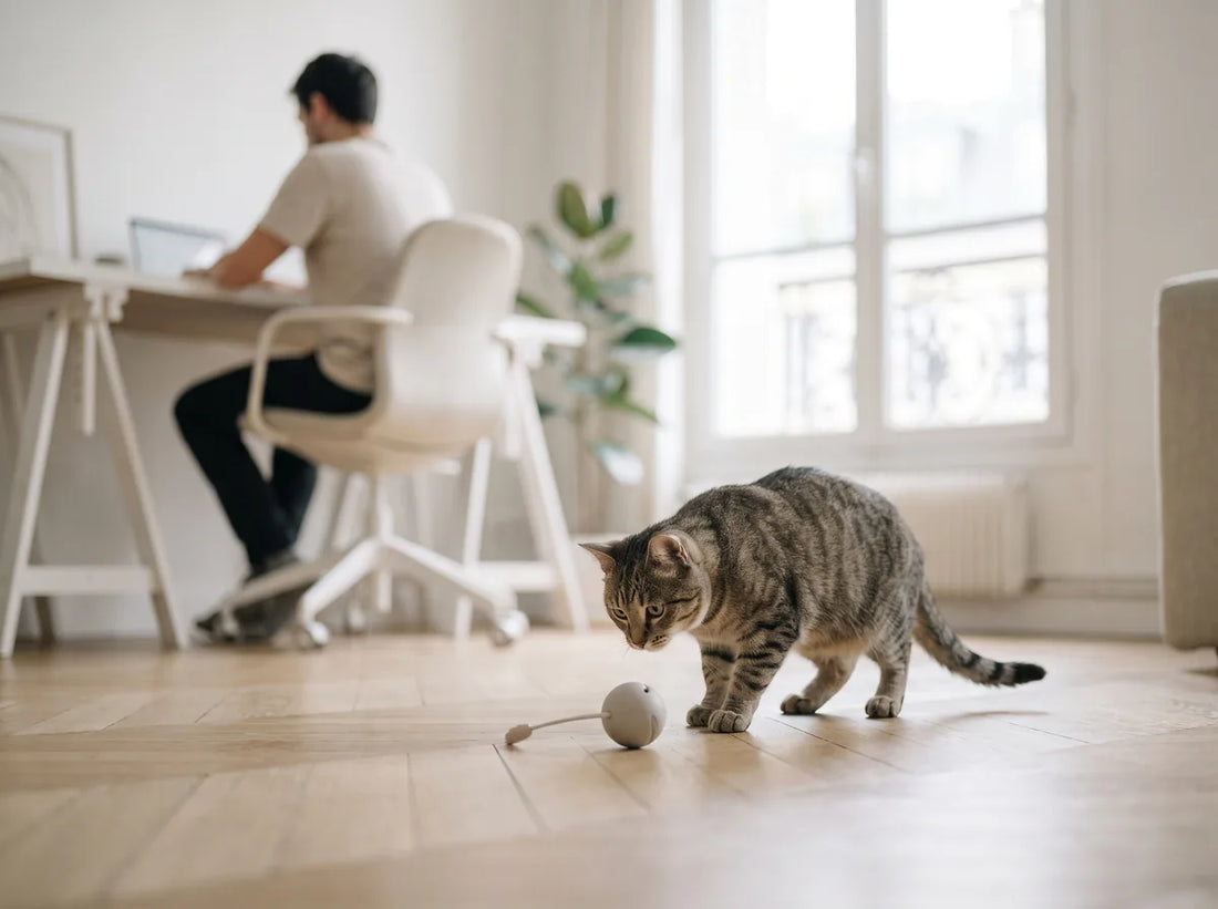 Chat s'occupant seul pendant que son humain travaille