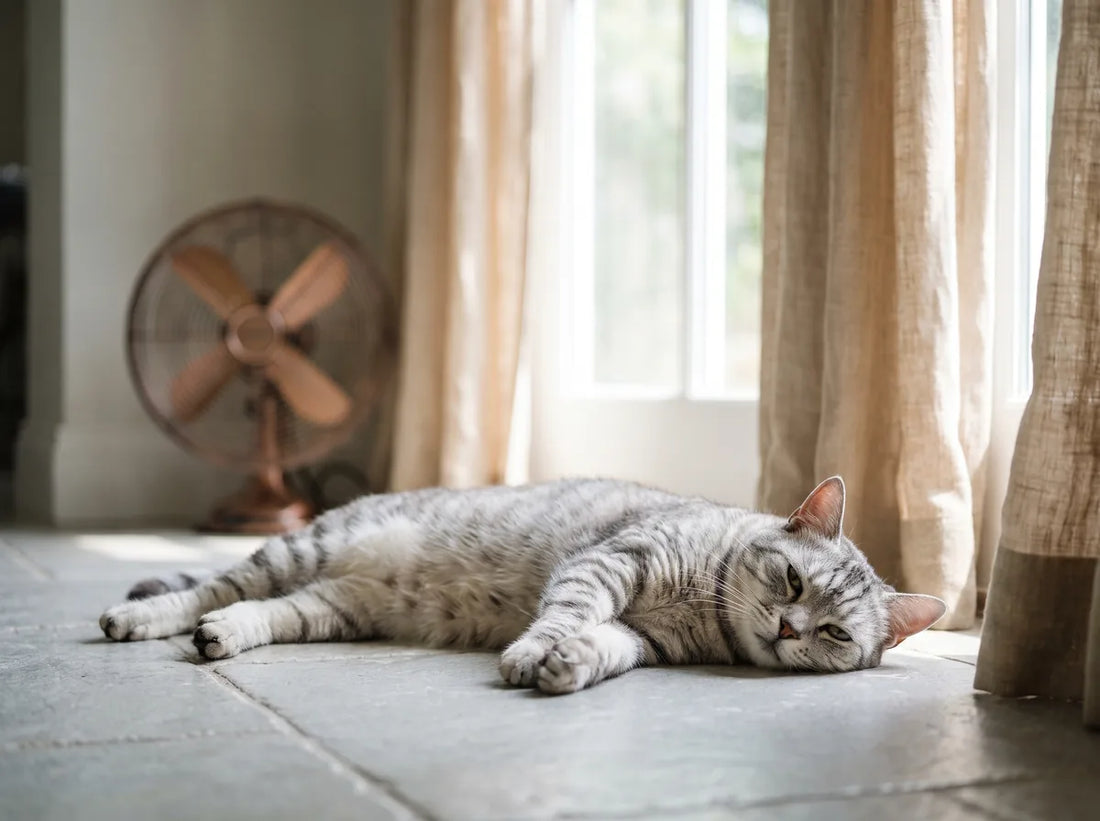 Chat installé au frais pendant une journée de forte chaleur
