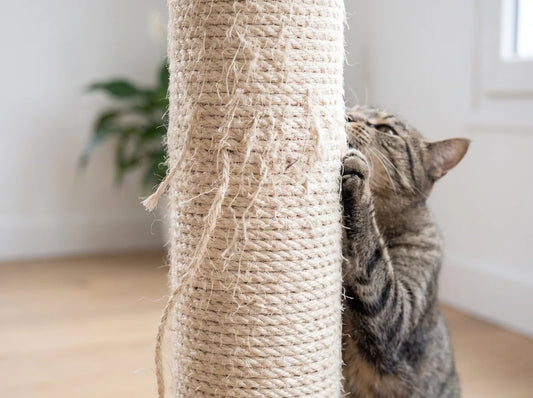 Colonne d'arbre à chat gainée de corde de sisal naturel