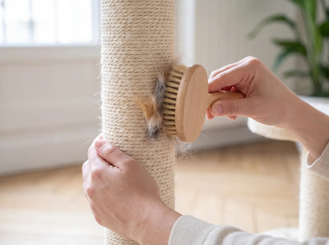 Entretien d'une colonne de sisal d'arbre à chat à la brosse
