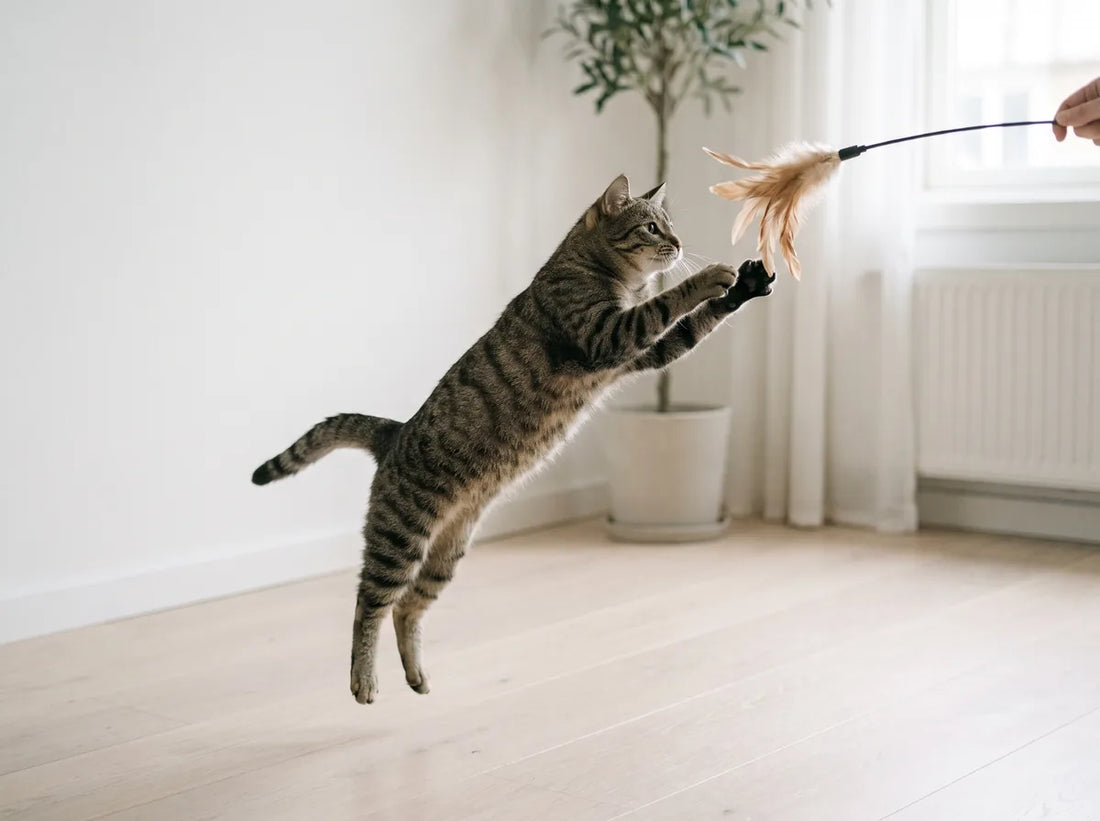 Séance de jeu à la canne à plume avec un chat
