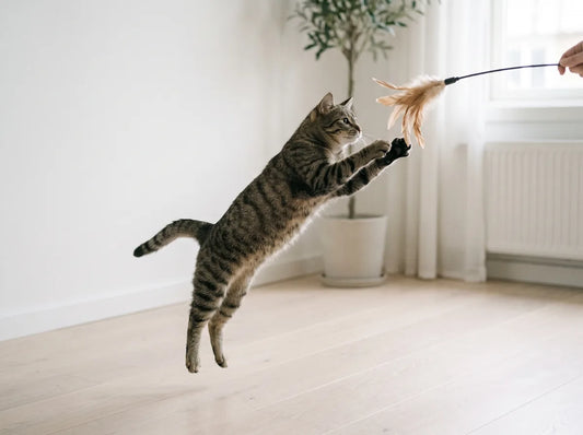 Séance de jeu à la canne à plume avec un chat