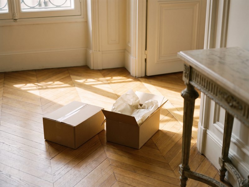 Colis kraft posés dans l'entrée d'un appartement parisien