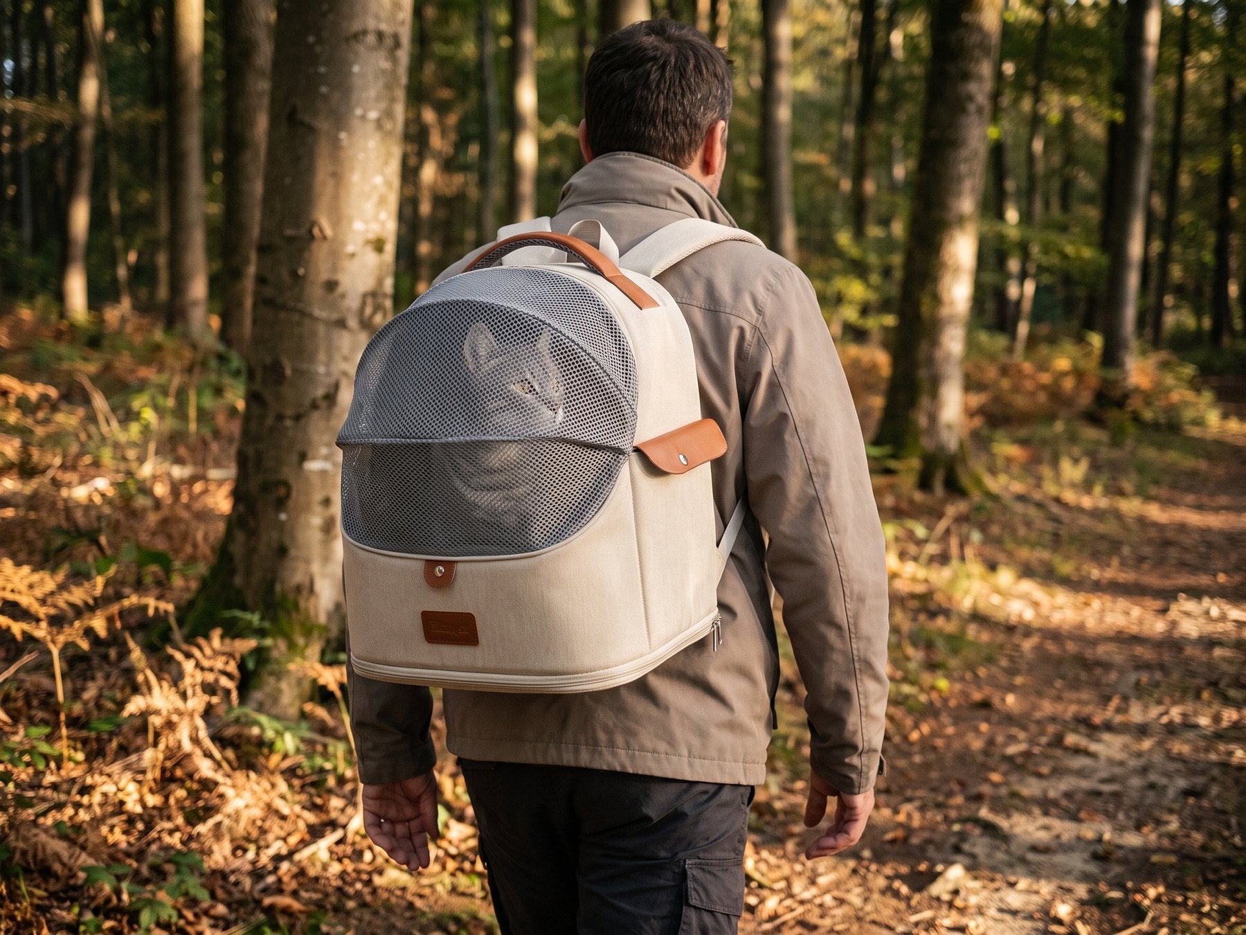 Sac à dos Pelux porté lors d'une randonnée avec un chat